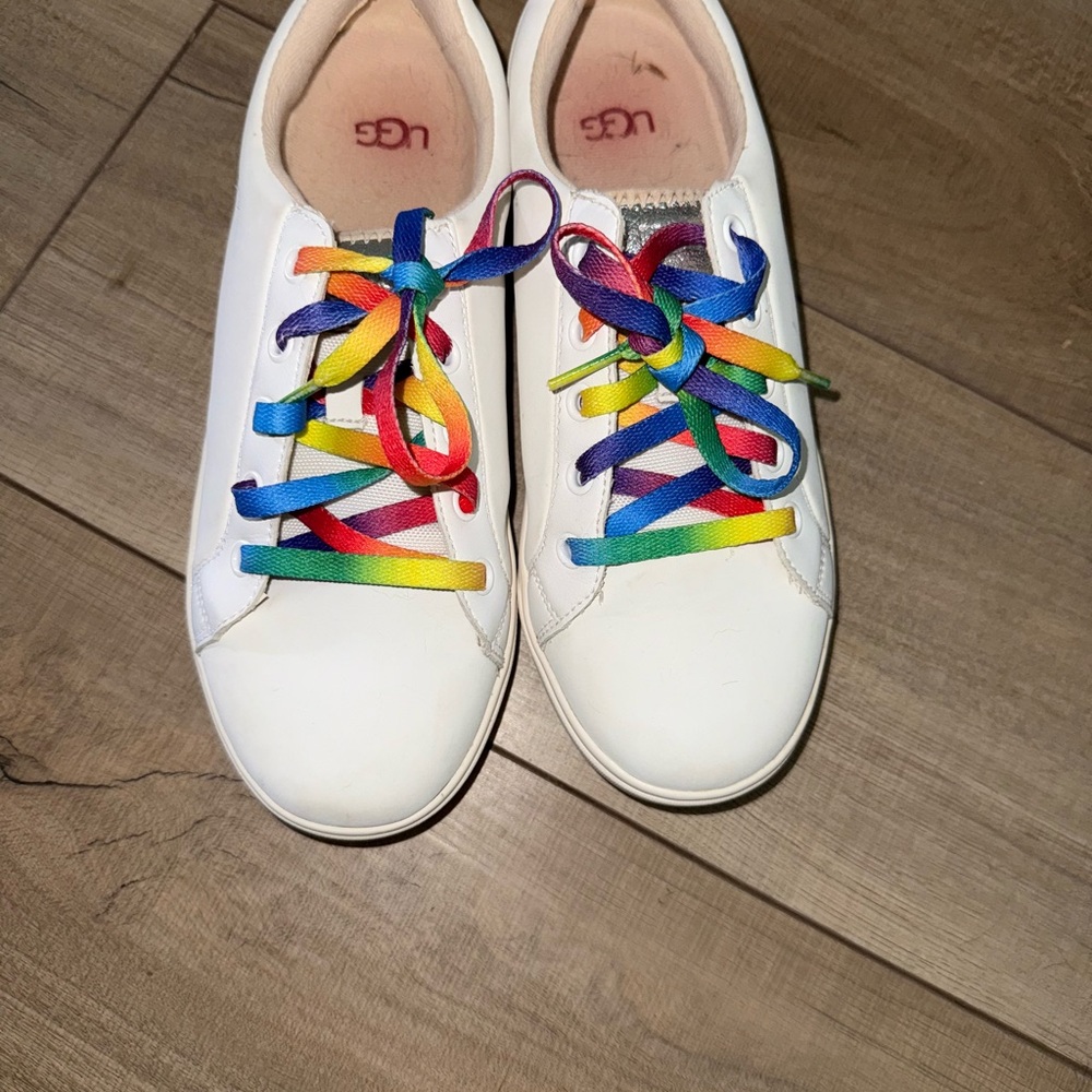UGG Red and White Sneakers with Vibrant Laces